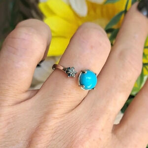 Natural Sleeping Beauty Turquoise & Blue Diamond Adjustable Ring.